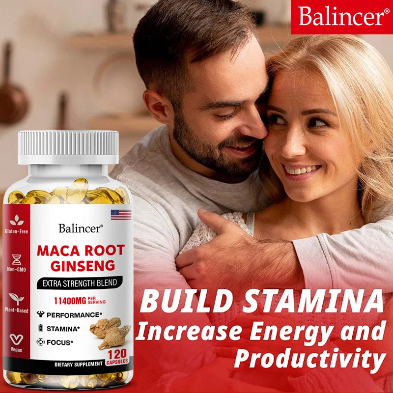 BioOrganic Maca Root + Ginseng Extract Capsules – Stamina, Mood, and Energy Supplement