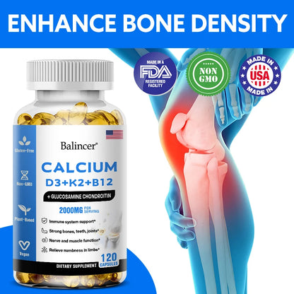 BioHack Joint & Bone Vitality Complex – Calcium + Vitamins D3, K2, B12 & Glucosamine Chondroitin for Bone, Joint, and Muscle Health