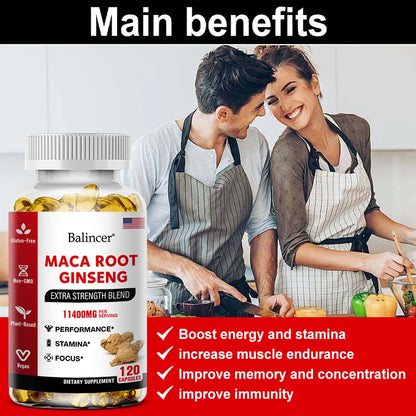 BioOrganic Maca Root + Ginseng Extract Capsules – Stamina, Mood, and Energy Supplement