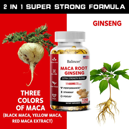 BioOrganic Maca Root + Ginseng Extract Capsules – Stamina, Mood, and Energy Supplement