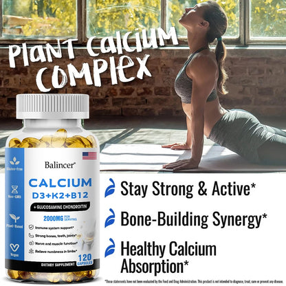 BioHack Joint & Bone Vitality Complex – Calcium + Vitamins D3, K2, B12 & Glucosamine Chondroitin for Bone, Joint, and Muscle Health