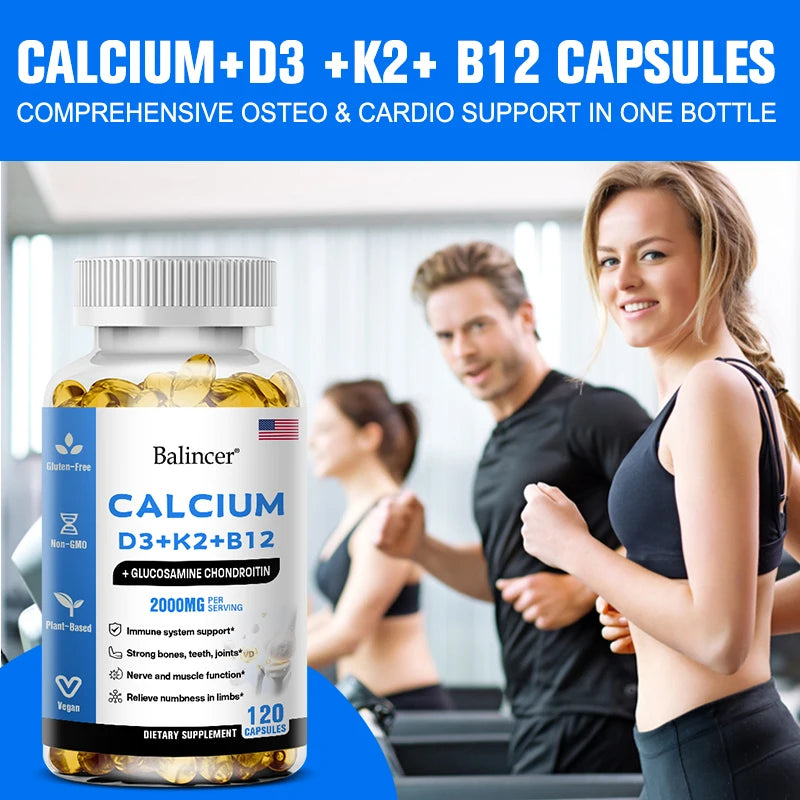 BioHack Joint & Bone Vitality Complex – Calcium + Vitamins D3, K2, B12 & Glucosamine Chondroitin for Bone, Joint, and Muscle Health