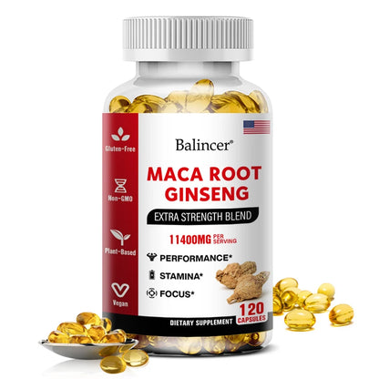 BioOrganic Maca Root + Ginseng Extract Capsules – Stamina, Mood, and Energy Supplement