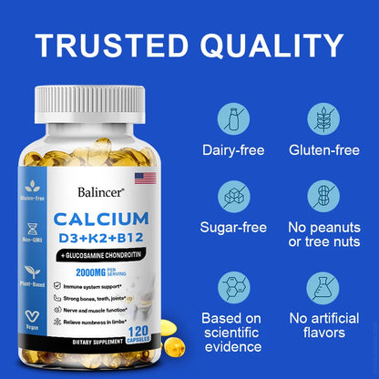 BioHack Joint & Bone Vitality Complex – Calcium + Vitamins D3, K2, B12 & Glucosamine Chondroitin for Bone, Joint, and Muscle Health