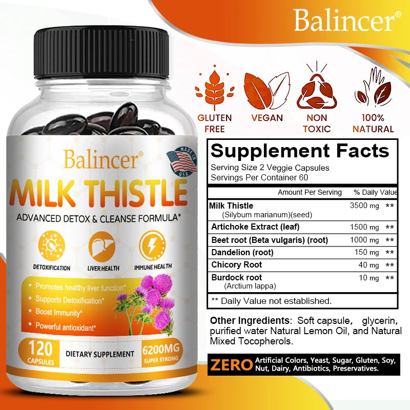 BioHack Balincer Milk Thistle Extract Supplement – 6200mg for Liver Health & Detoxification