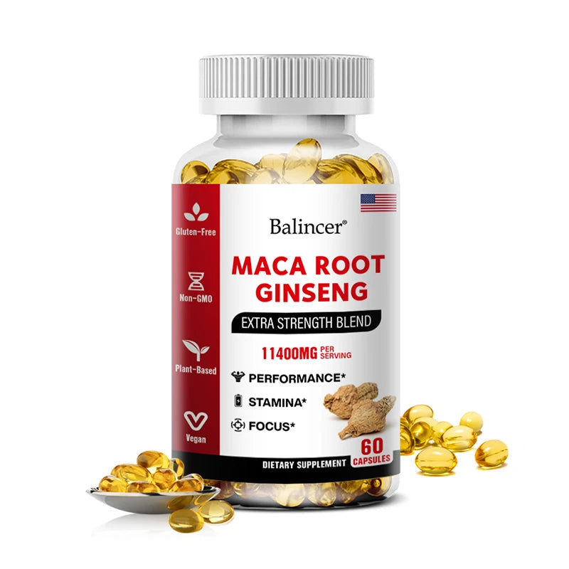 BioOrganic Maca Root + Ginseng Extract Capsules – Stamina, Mood, and Energy Supplement